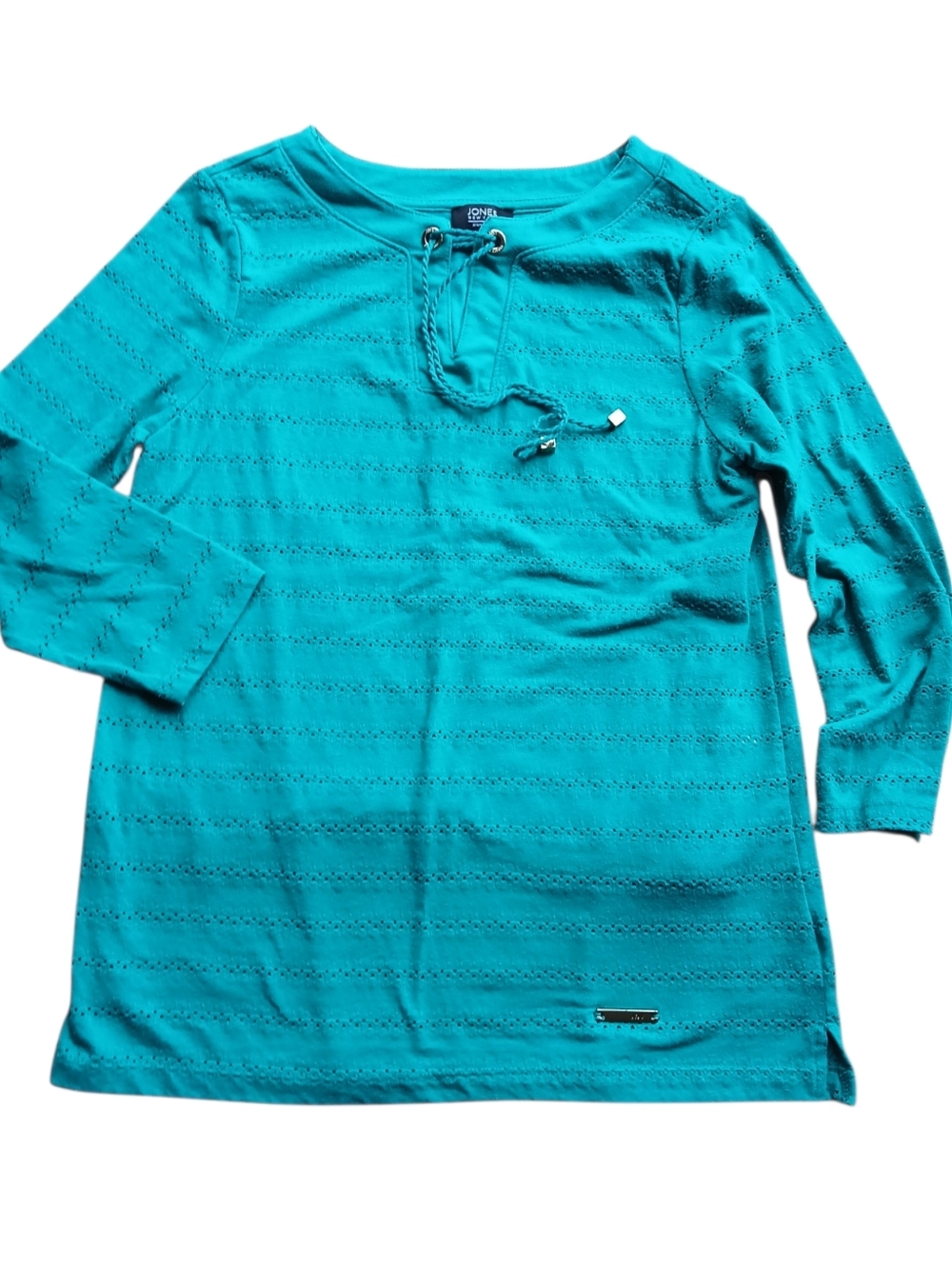 Jones New York Turquoise Eyelet Lace-Up Tunic